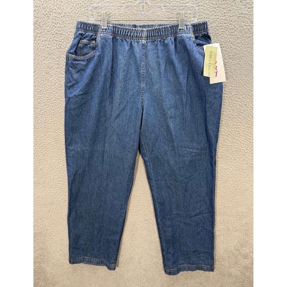 Rebecca Malone Jeans Womens XL Short Blue Elastic Waist Pull On Jean Mature NEW